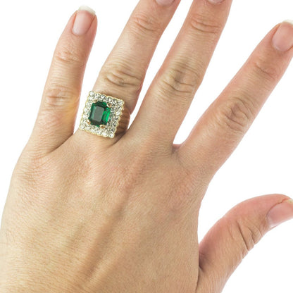 Vintage Austrian Crystal Cocktail Ring 18k Yellow or White Gold Electroplated Women's Birthstne RingMade in USA