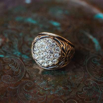 Vintage Men's Ring Clear Austrian Crystals 18k White or Yellow Gold Electroplated Made in USA