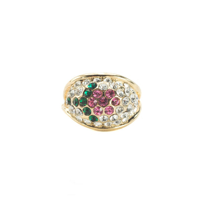 Vintage Ring Flower Ring Swarovski Crystals 18k Gold Antique Womans Jewelry #R719