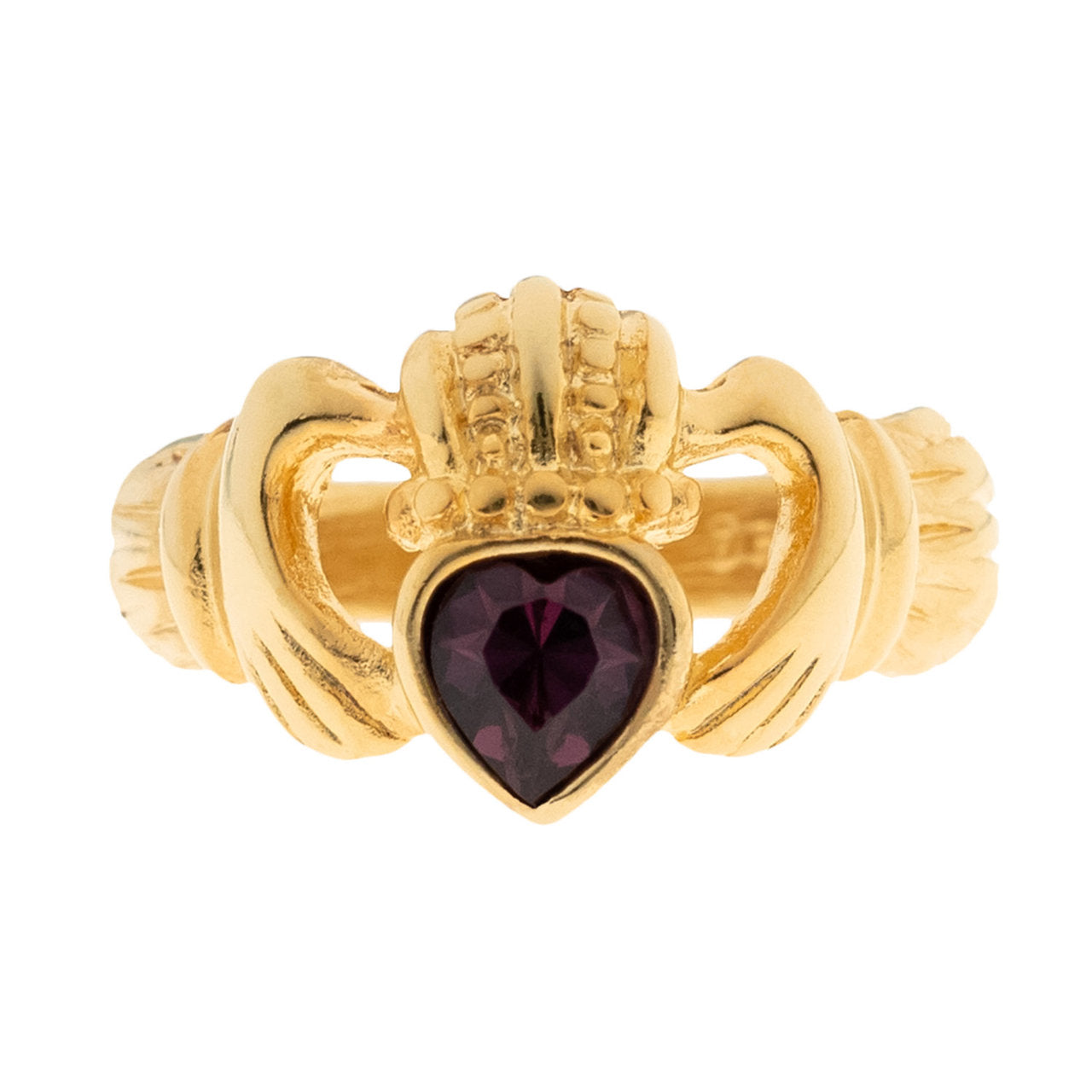 Vintage 1980s Amethyst Austrian Crystal Claddagh Ring - 18k Yellow Gold Electroplated jewelry image 1