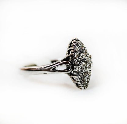 Vintage Pave Ring with Clear Austrian Crystals Antiqued 18kt White gold Electroplated Made in USA