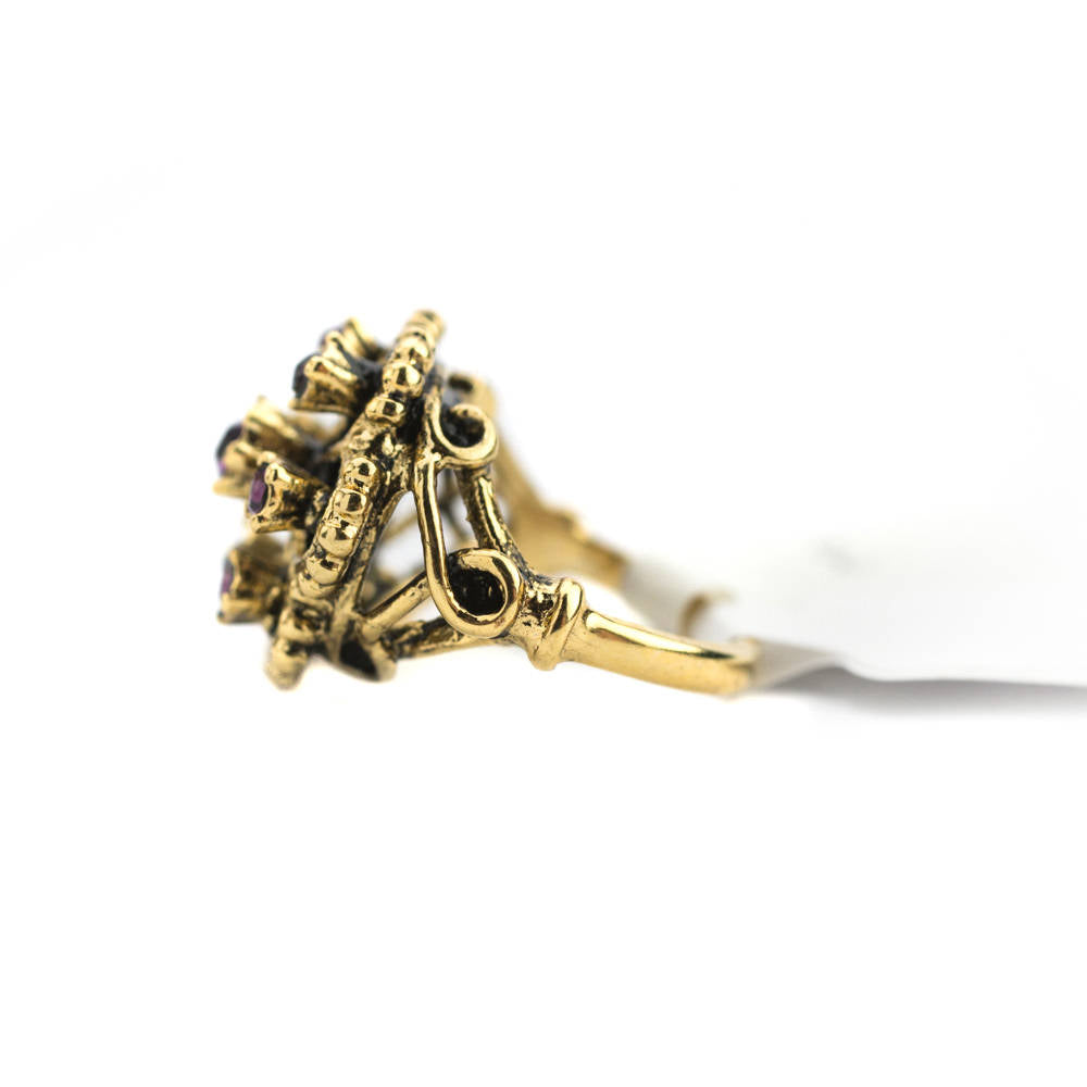 Vintage Citrine Austrian Crystals Filigree Style Antiqued 18k Yellow Gold Electroplated Ring