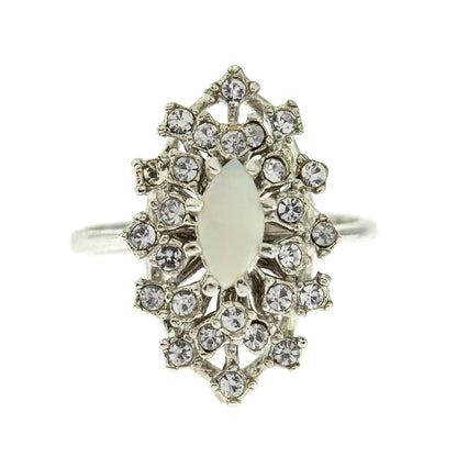 Vintage Genuine Opal and Clear Austrian Crystal Cocktail Ring - 18kt Yellow Gold Electroplated jewelry image 1