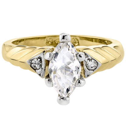 Vintage Ring 1980s 18k Gold Plated Marquis Shaped Cubic Zirconia Engagement Style Ring Antique Womans #R3836A Size: 7