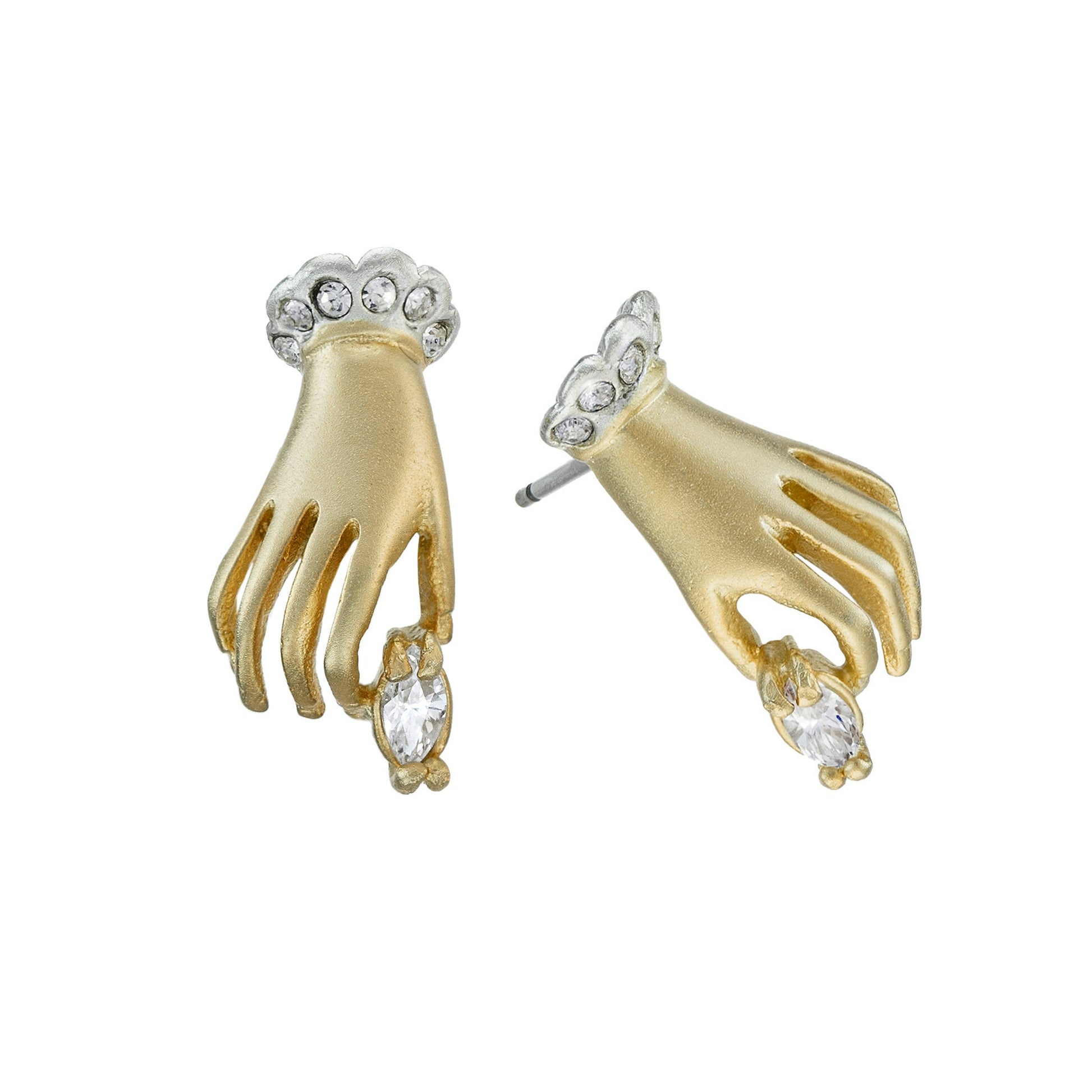 Vintage 1970s Crystal Elegant Hand Pierced Earrings – 18k Brushed Yellow Gold Electroplated, Made in USA jewelry image 1