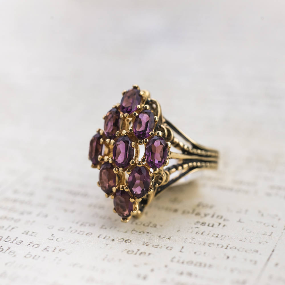 Vintage Amethyst Austrian Crystal Cocktail Ring - 18k Gold Electroplated - Made in USA jewelry image 1