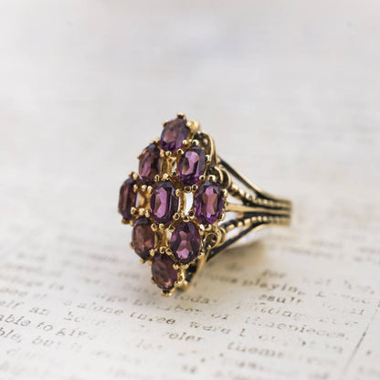 Vintage Amethyst Austrian Crystal Cocktail Ring - 18k Gold Electroplated - Made in USA jewelry image 1