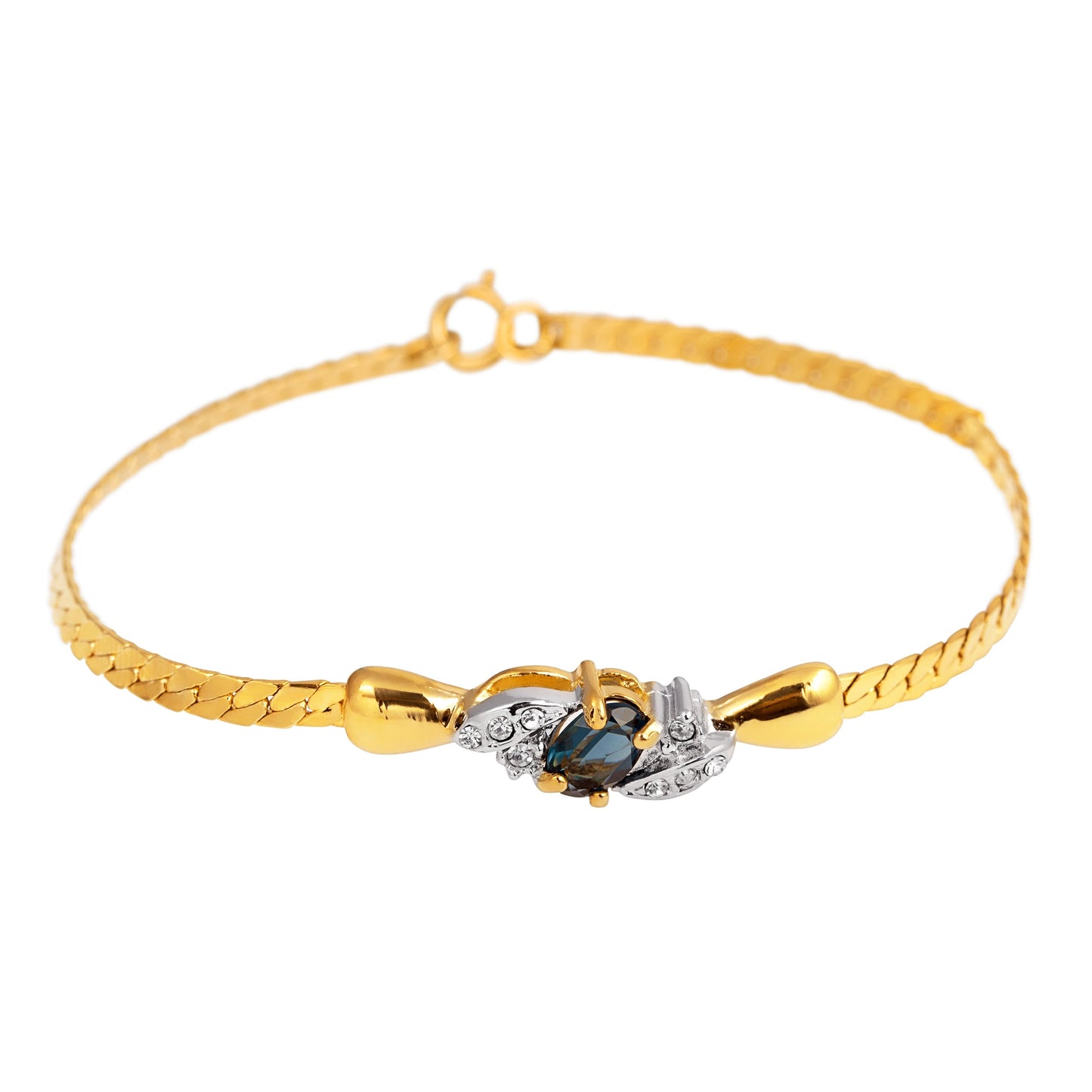 Vintage Sapphire and Clear Austrian Crystal Gold Tone Bracelet jewelry image 1