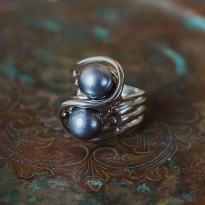 Vintage 1970's Cream Glass Pearl Ring 18k Yellow Gold Electroplated Made in USA