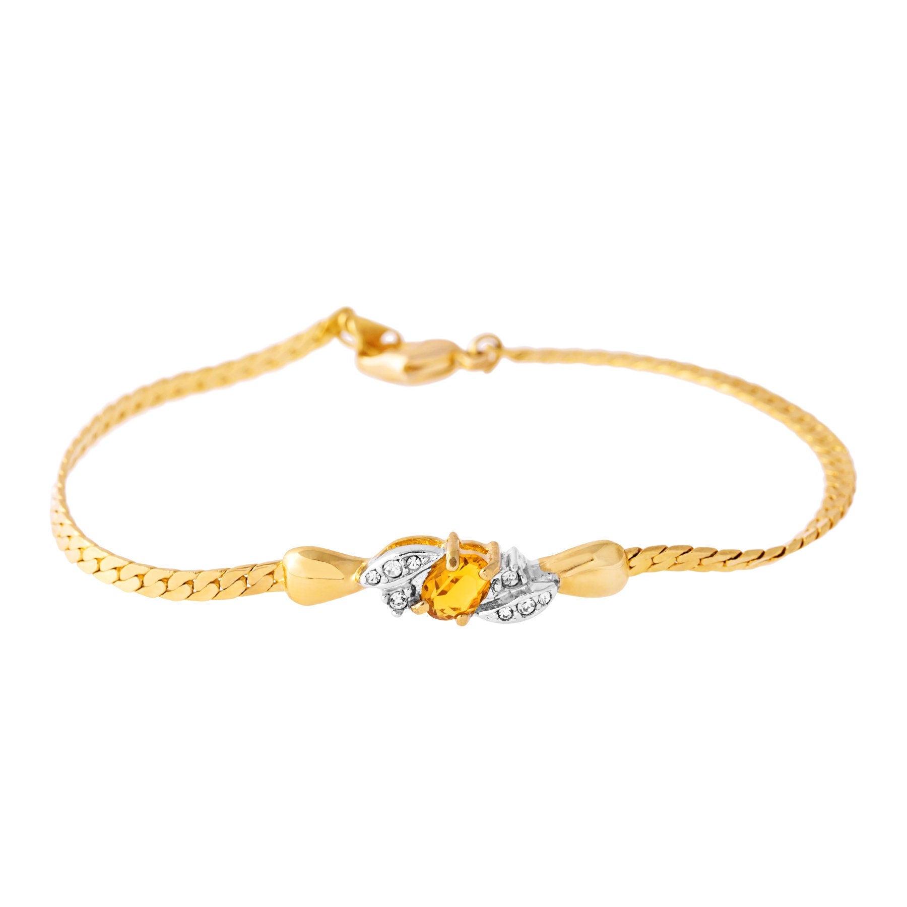 Vintage Light Topaz and Clear Swarovski Crystal 18kt Gold Electroplated Bracelet jewelry image 1
