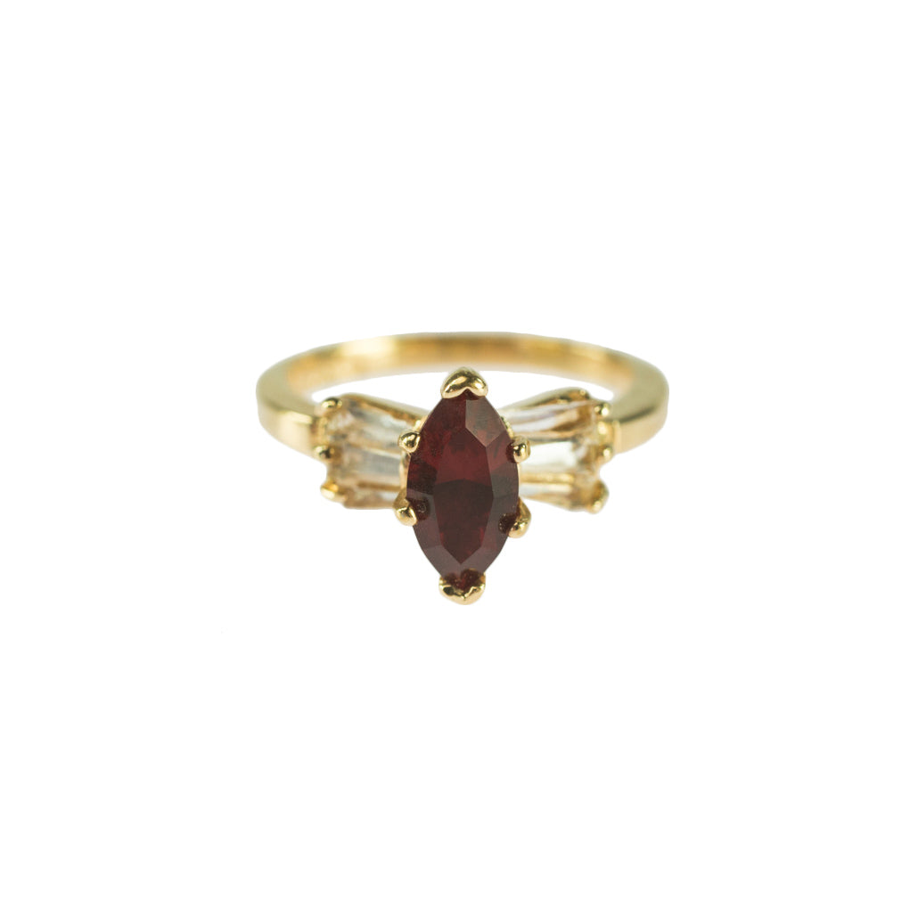 Vintage 1980s 18k Gold Plated Marquise Cut Cubic Zirconia Engagement Style Ring jewelry image 1