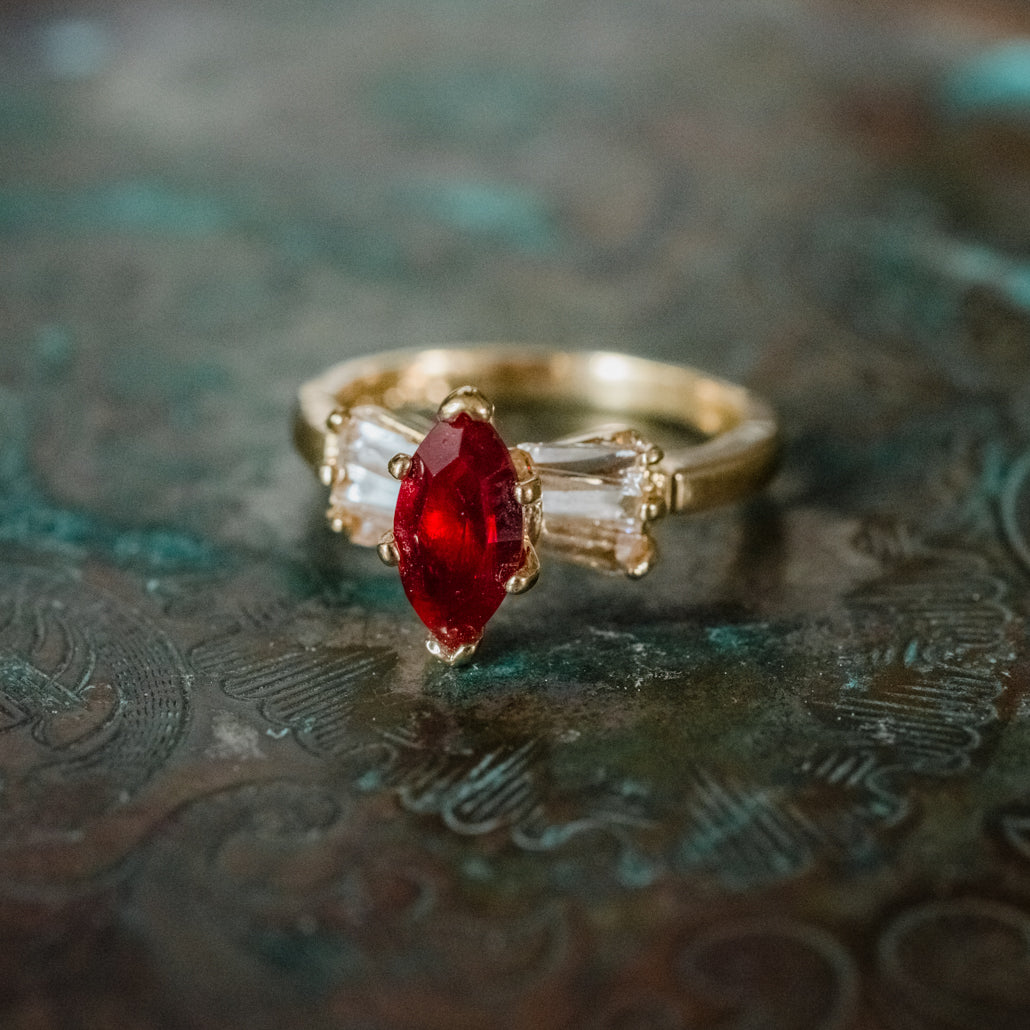 Vintage 1980s 18k Gold Plated Marquise Cut Cubic Zirconia Engagement Style Ring jewelry image 1