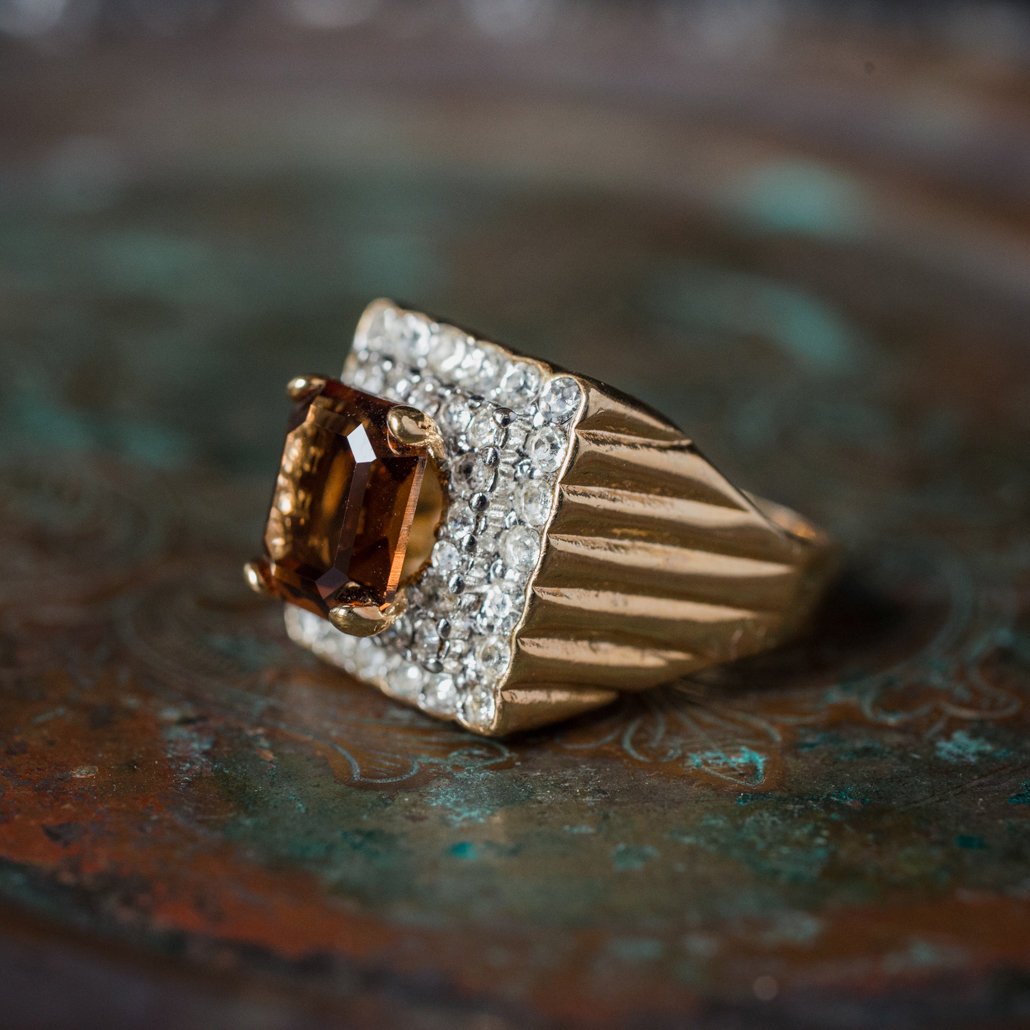 Vintage Austrian Crystal Cocktail Ring 18k Yellow or White Gold Electroplated Women's Birthstne RingMade in USA