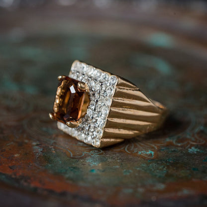 Vintage Austrian Crystal Cocktail Ring 18k Yellow or White Gold Electroplated Women's Birthstne RingMade in USA