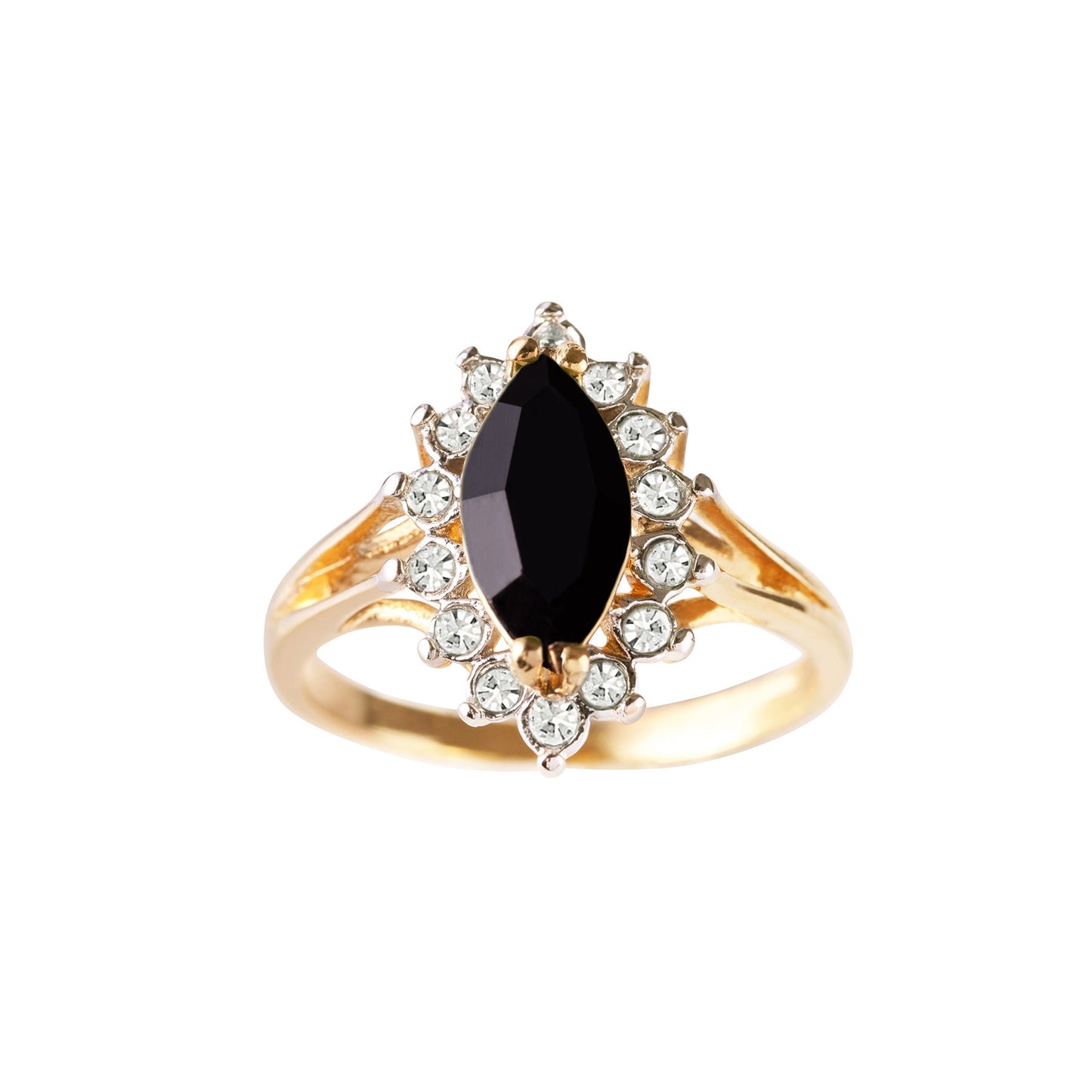 Vintage 1980s Black and Clear Austrian Crystal 18k Gold Electroplated Ring jewelry image 1