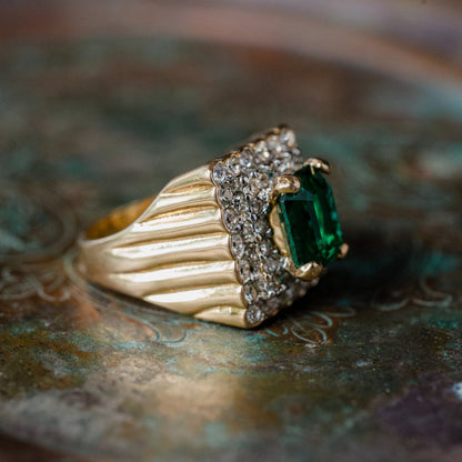 Vintage Austrian Crystal Cocktail Ring 18k Yellow or White Gold Electroplated Women's Birthstne RingMade in USA