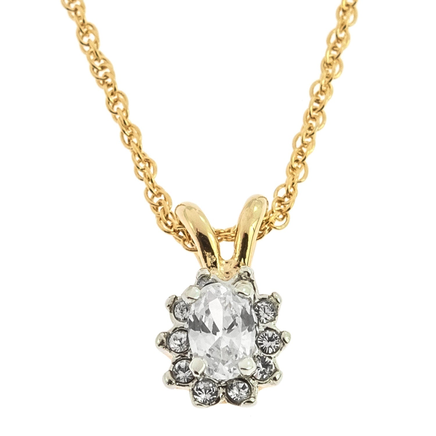 Vintage Smoke Topaz and Clear Austrian Crystal Pendant Necklace - 18k Gold Electroplated jewelry image 1