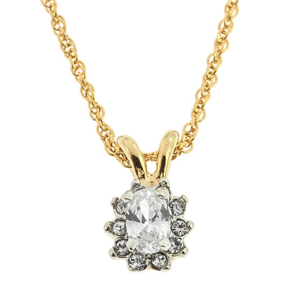 Vintage Smoke Topaz and Clear Austrian Crystal Pendant Necklace - 18k Gold Electroplated jewelry image 1