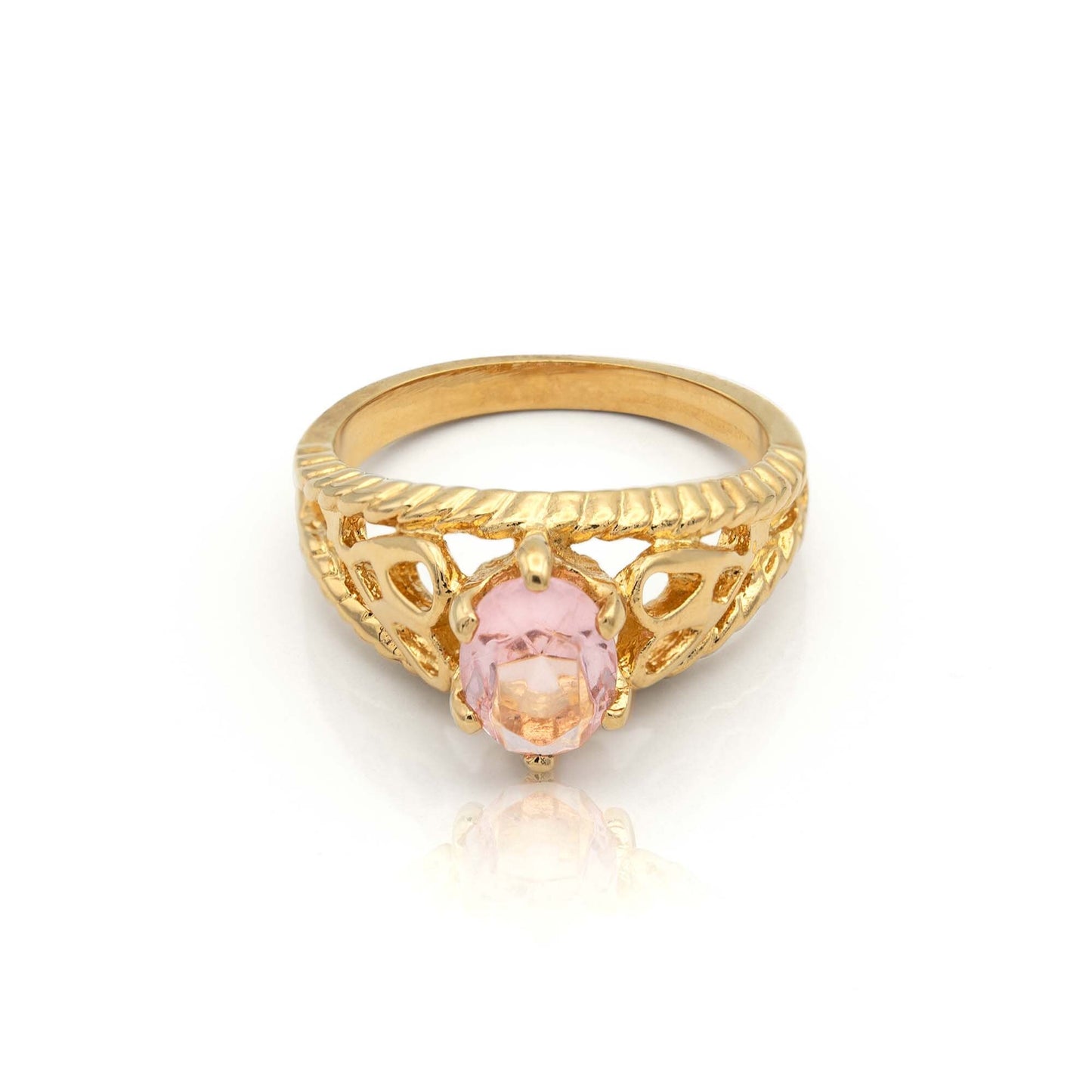 Elsie Pink Tourmaline Crystal 18k Gold Electroplated Filigree Cocktail Ring jewelry image 1