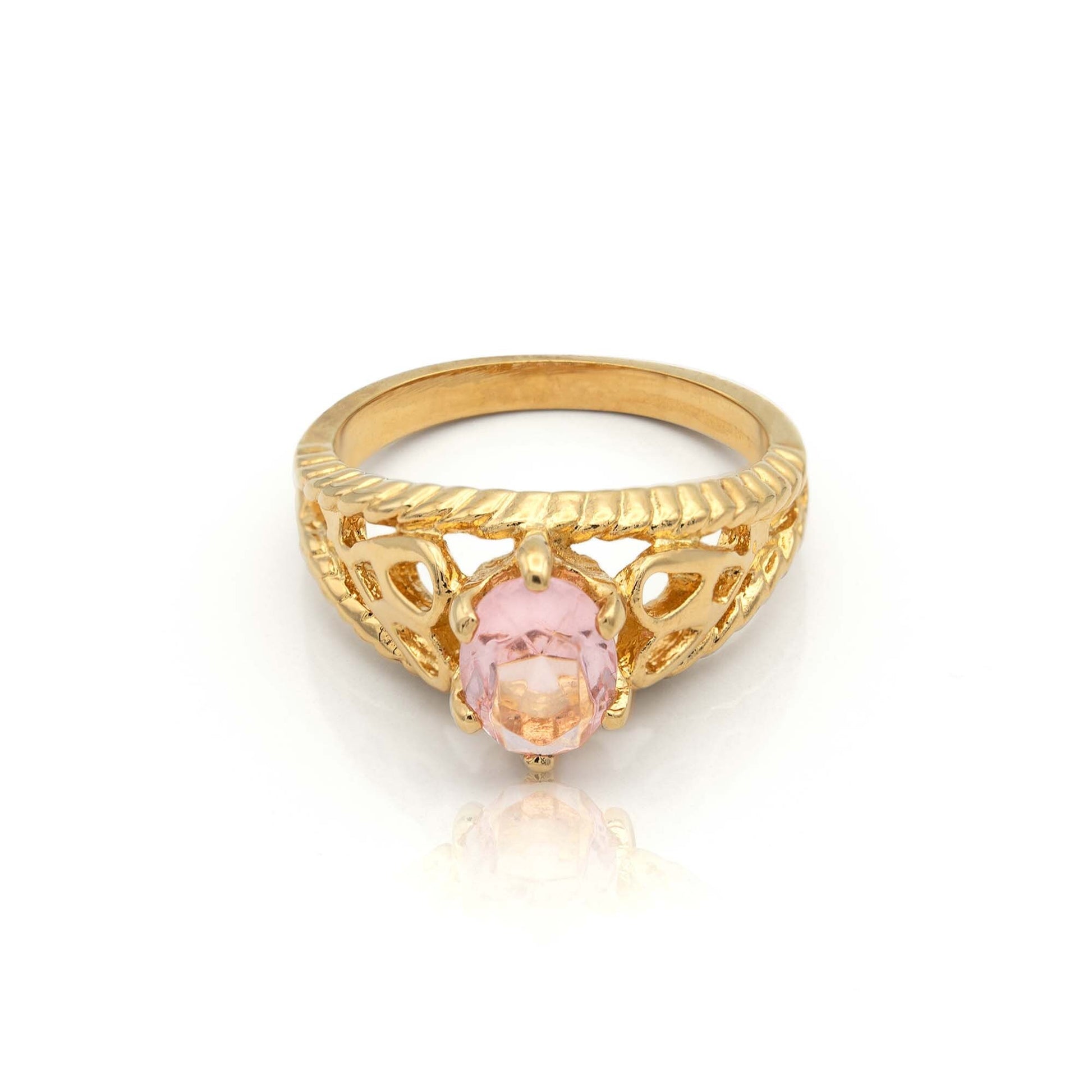 Elsie Pink Tourmaline Crystal 18k Gold Electroplated Filigree Cocktail Ring jewelry image 1