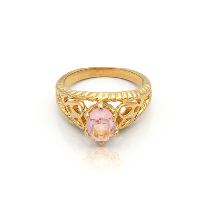 Elsie Pink Tourmaline Crystal 18k Gold Electroplated Filigree Cocktail Ring jewelry image 1