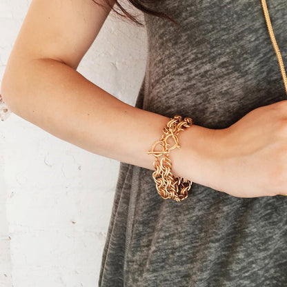 Vintage Women's Oscar De La Renta Gold Plated Braided Textured Links Bracelet