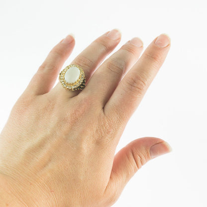 Vintage Amethyst and Clear Crystal 18k Antiqued Yellow Gold Electroplated Ring Made in the USA