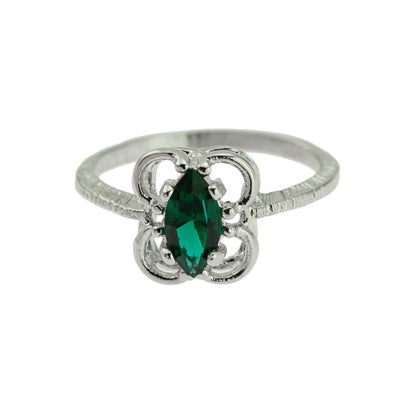 Vintage Marquise Cut Emerald Austrian Crystal Ring - 18k White Gold Electroplated - Made in USA jewelry image 1