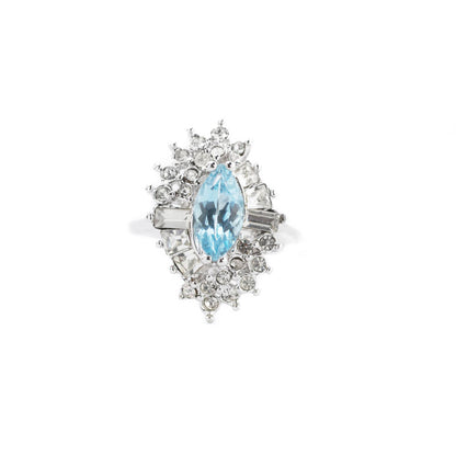 Vintage 1970's Austrian Crystals 18k White Gold Electroplated Ring Made in USA