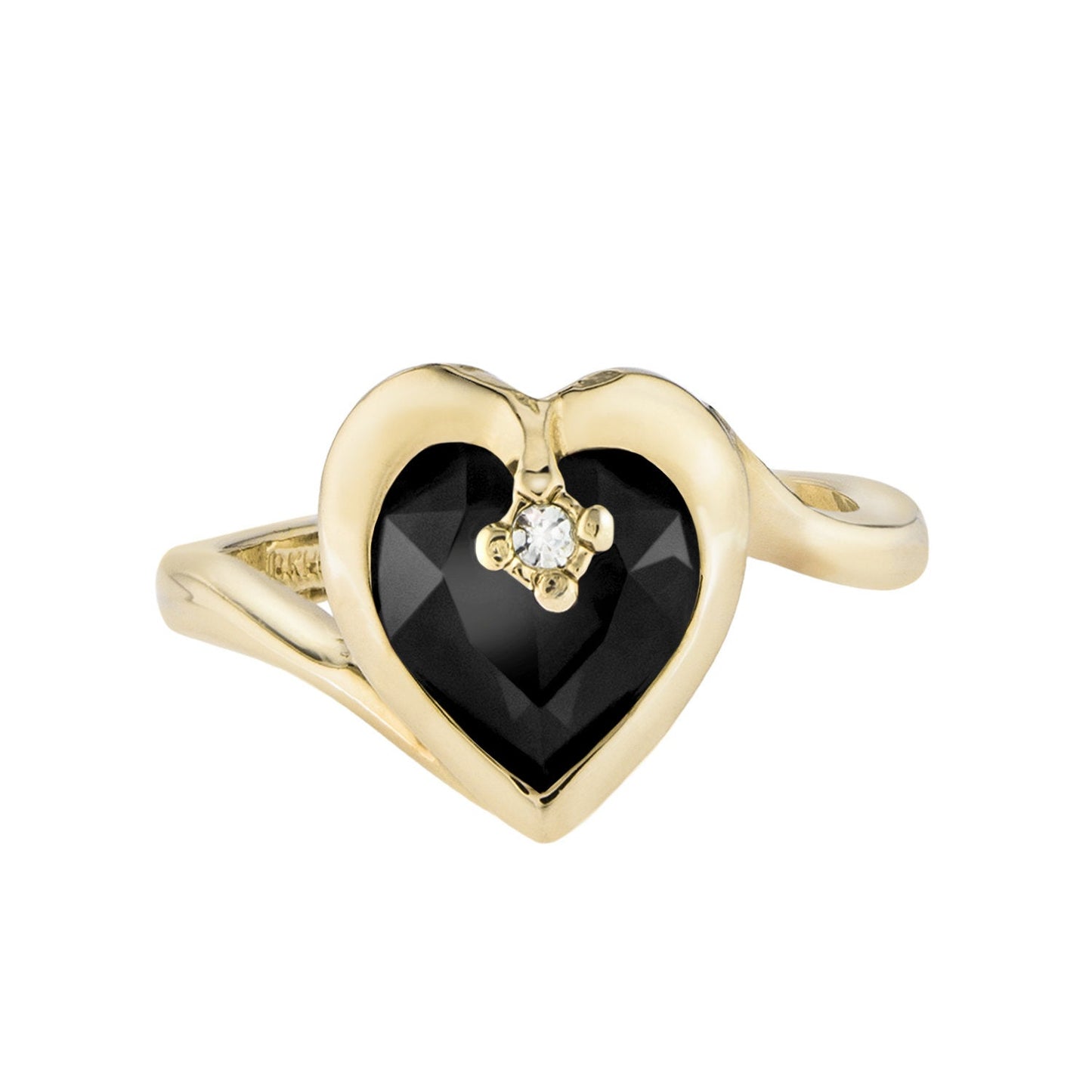 Vintage 1970s Heart Shape Ring with Jet Black Austrian Crystal 18k Gold Electroplated jewelry image 1