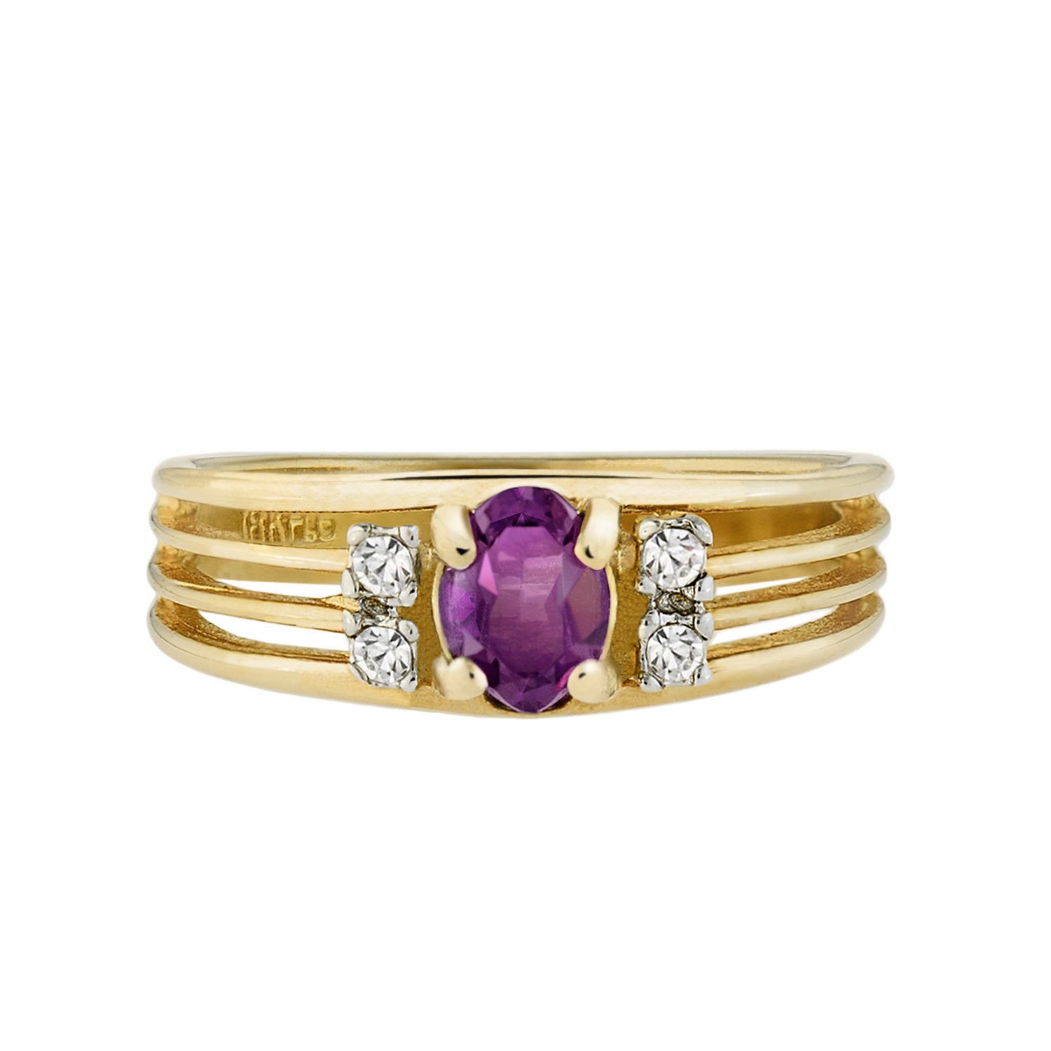Vintage 1980s Amethyst and Clear Austrian Crystal 18k Gold Electroplated Band Ring - Made in USA jewelry image 1