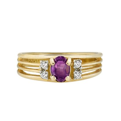 Vintage 1980s Amethyst and Clear Austrian Crystal 18k Gold Electroplated Band Ring - Made in USA jewelry image 1