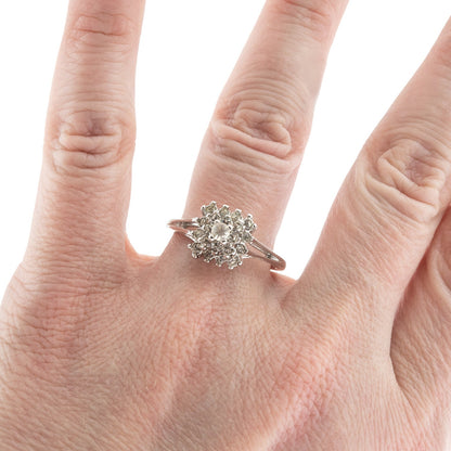 Vintage Clear Austrian Crystal Burst Ring 18kt White Gold Electroplated Made in USA