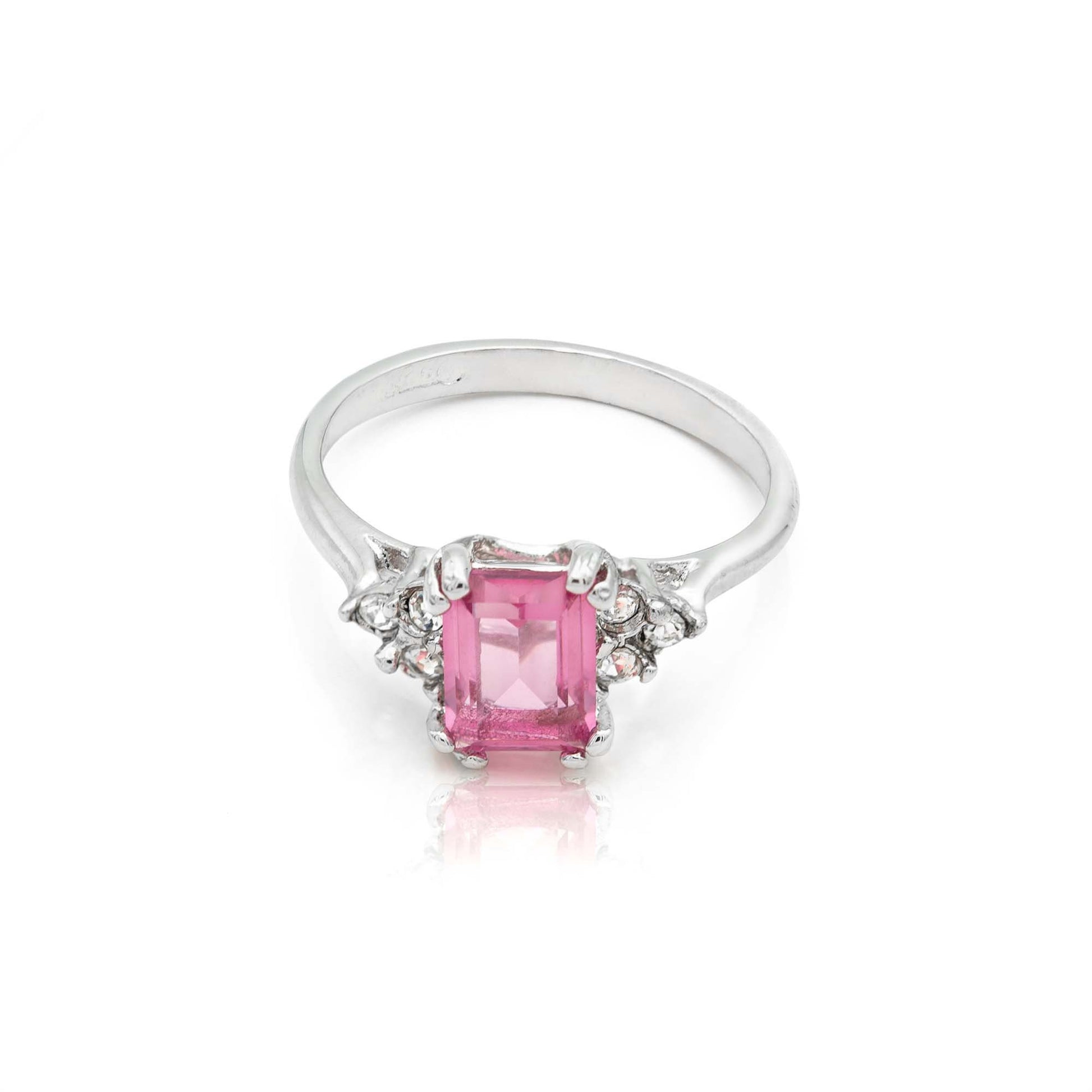 Emily Vintage 1980s Pink Tourmaline Crystal & Clear Swarovski Crystals 18k White Gold Electroplated Ring jewelry image 1