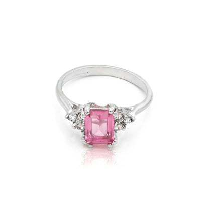 Emily Vintage 1980s Pink Tourmaline Crystal & Clear Swarovski Crystals 18k White Gold Electroplated Ring jewelry image 1