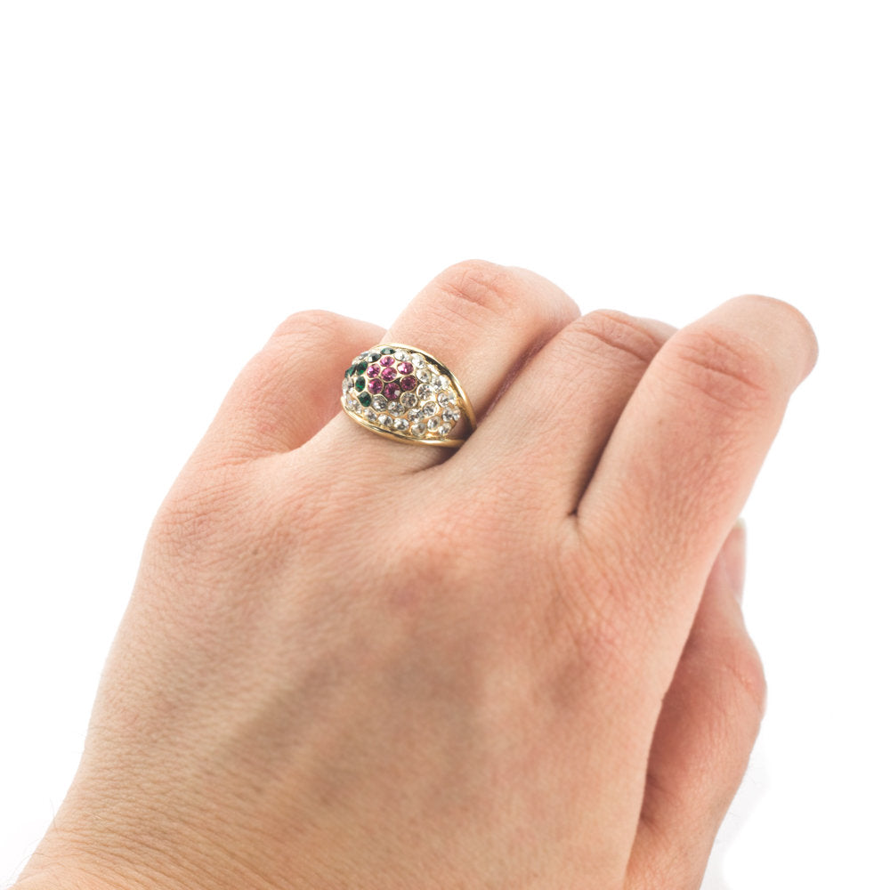 Vintage Ring Flower Ring Swarovski Crystals 18k Gold Antique Womans Jewelry #R719