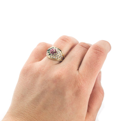 Vintage Ring Flower Ring Swarovski Crystals 18k Gold Antique Womans Jewelry #R719