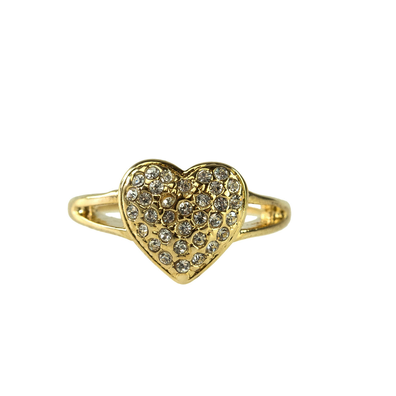 Vintage Ring Clear Swarovski Crystals Heart Ring 18k Gold Womans Antique Jewelry Rings R1765 Size: 6