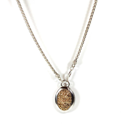 Vintage Signed Oscar De La Renta Two Tone Pendant with 29 Inch Silver Tone Rolo Chain Necklace S-Hook Front Clasp #OS107 Antique Necklace