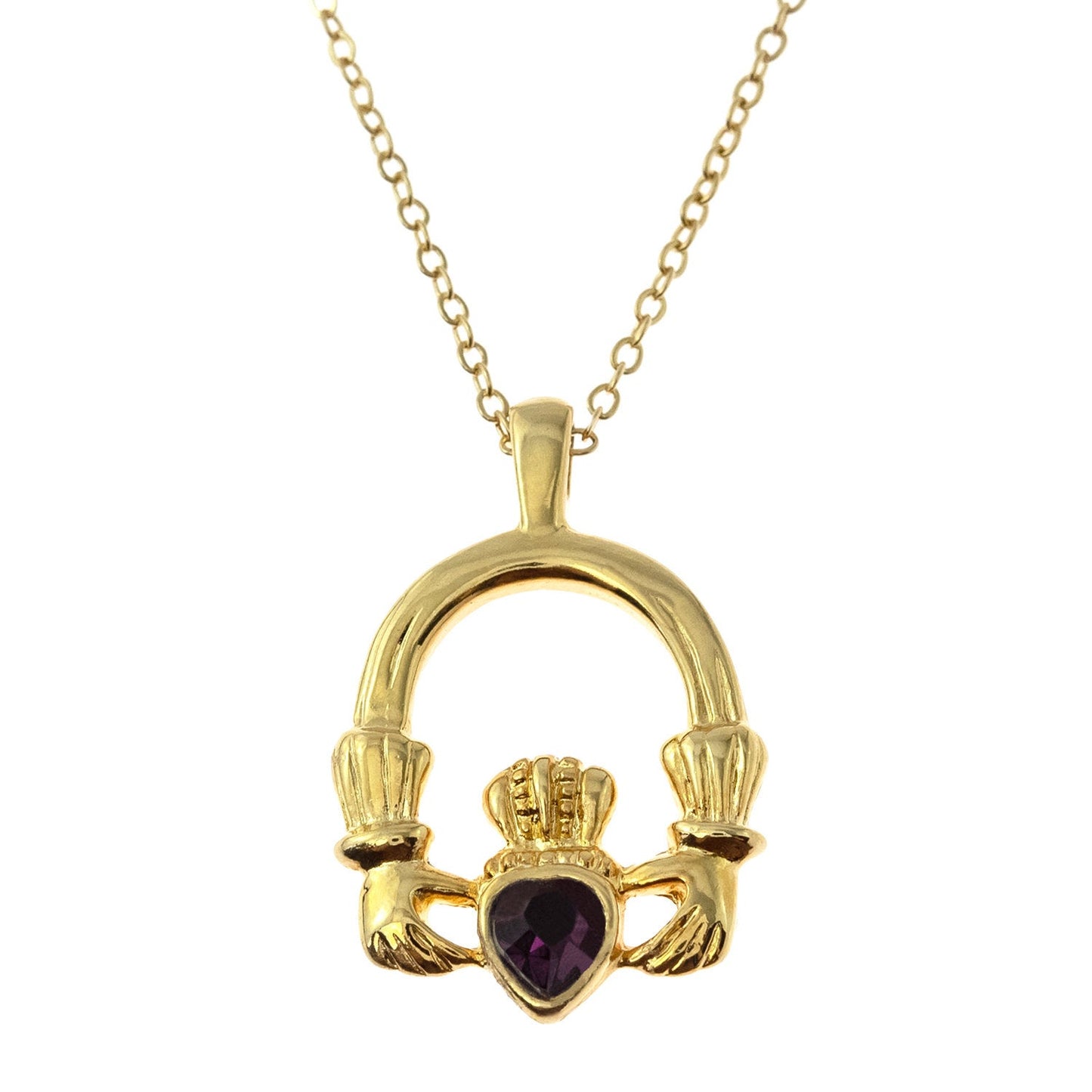 Vintage Claddagh Pendant Necklace with Amethyst Austrian Heart Crystal - 18k Yellow Gold Electroplated jewelry image 1