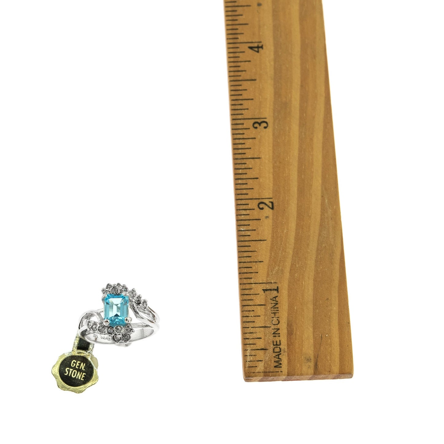 Vintage Ring Genuine Blue Topaz and Clear Swarovski Crystals 18kt Gold Plated R1639 Size 7