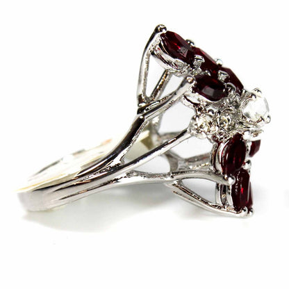 Vintage Jewelry Austrian Crystal Cocktail Ring 18k White Gold Electroplated