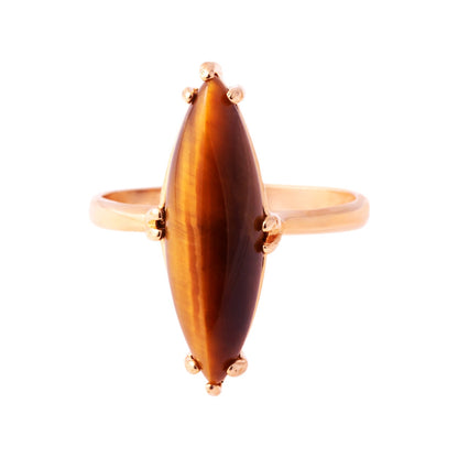 Vintage Genuine Tiger's Eye Marquise Ring – 18k Yellow Gold Electroplated, Made in USA jewelry image 1
