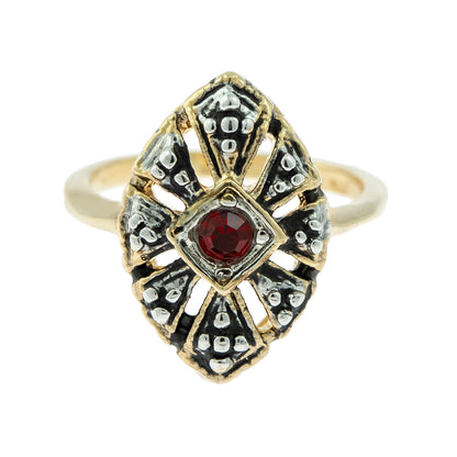 Vintage 1970s Antiqued 18k Gold Electroplated Edwardian Style Ring with Ruby Austrian Crystal jewelry image 1
