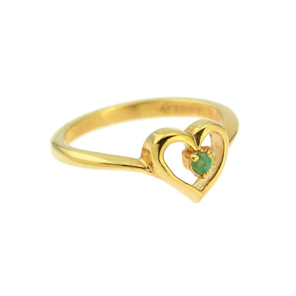 Vintage 1970s Genuine Stone or  Austrian Crystal Heart Ring 18k Yellow Gold Electroplated Made in the USA