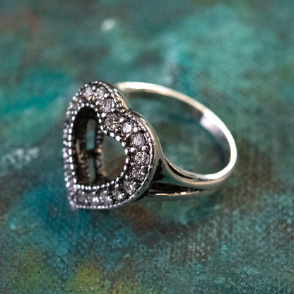 Vintage Genuine Marcasite Open Heart Ring - 18k White Gold Electroplated - Made in USA jewelry image 1