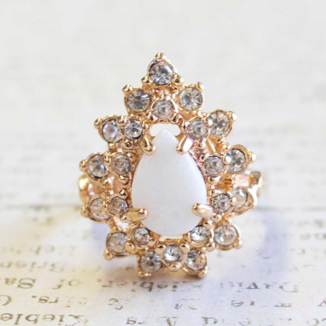 Vintage Ring Victorian Style Genuine Opal or Austrian Crystals 18k Gold Womens Rings