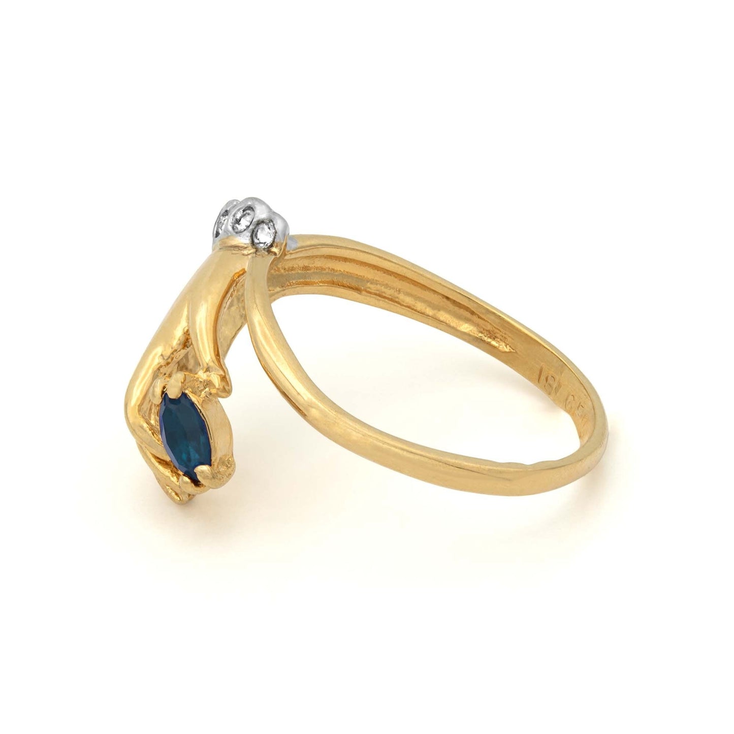 Harper Victorian Hand Ring with Sapphire Crystal and Austrian Crystals - 18k Gold Electroplated jewelry image 1