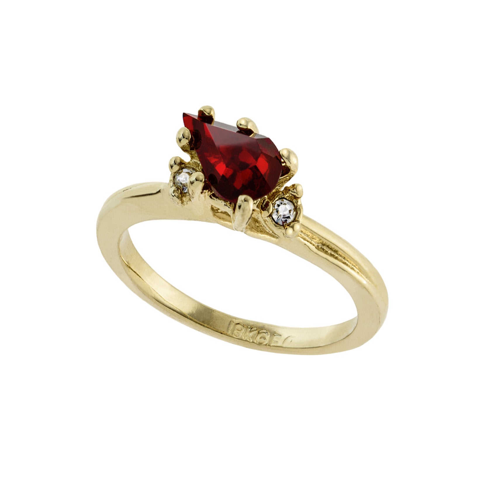 Vintage 1980s Ruby and Clear Austrian Crystal Ring - 18kt Yellow Gold Electroplated Band Made in USA jewelry image 1