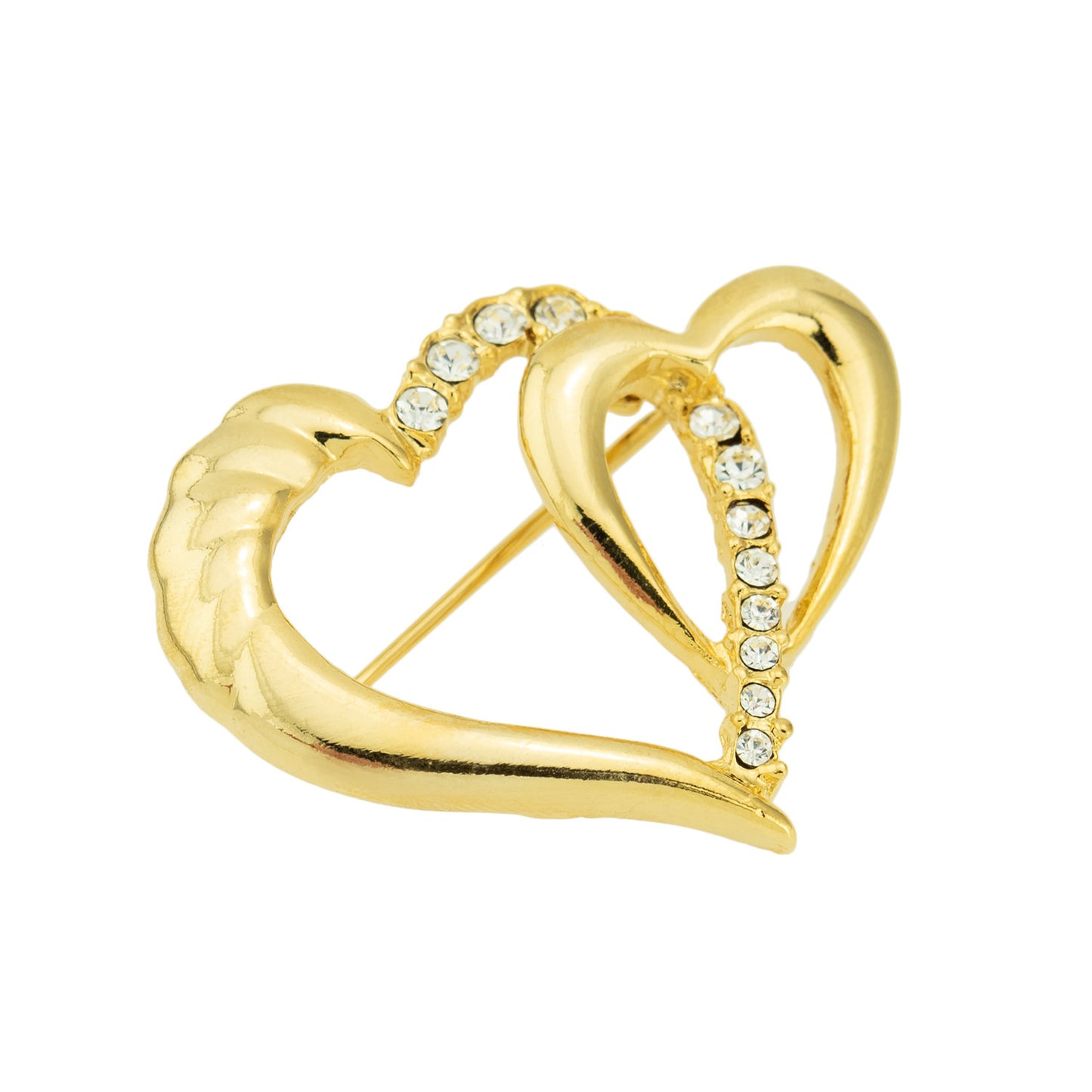 Vintage Brooch Heart Pin Clear Swarovski Crystals 18k Gold Antique Womans Jewelry